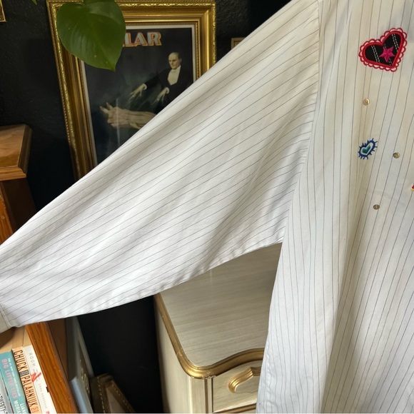 Vintage Y2K Striped Doodle Button-up Blouse S-L - Picture 5 of 8